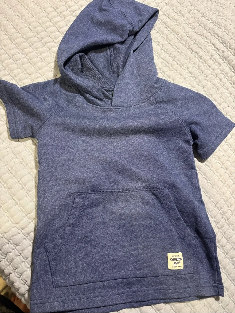 OshKosh B'gosh Heather Navy Short-Sleeve Hoodie with Kangaroo Pocket